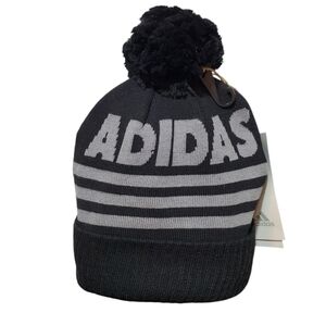 Adidas Logo Pom Golf Font Beanie  Black & Grey NWT Unisex